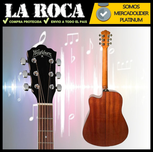 Imagen 6 de 10 de Guitarra Electroacústica Washburn Dreadnought Afinador Eq