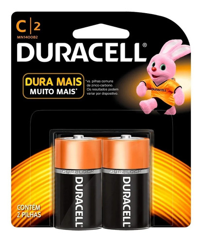 Pilha Duracell Média Tamanho C 1,5v Alcalina Cartela Com 2pç