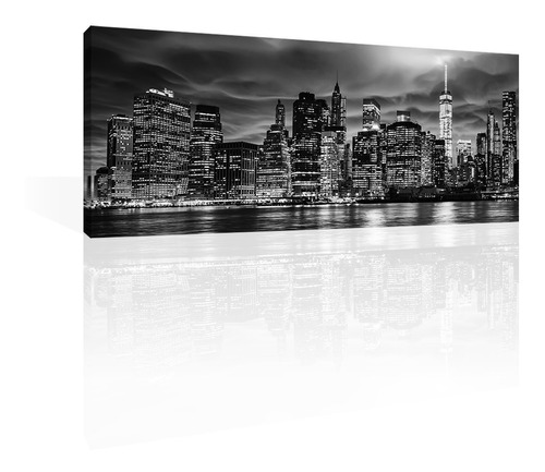 Cuadro Decorativo Canvas Urbano New York De Noche Bn