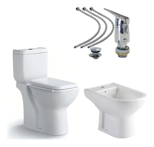  Combo De Inodoro Largo + Bidet 1 A + Griferia Monocomando 