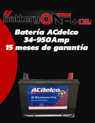Bateria Acdelco 34r-950 (-,+) 15 Meses Garantia
