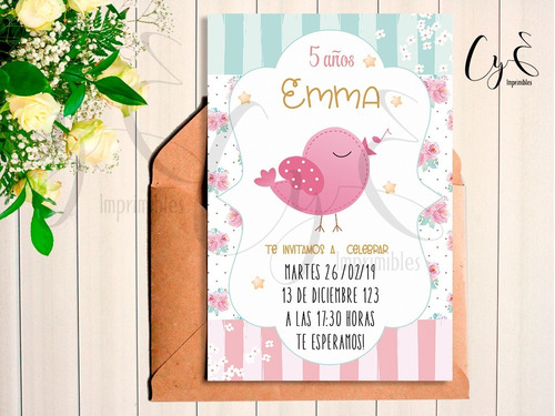 Mini Kit Imprimible Pajarito Rosa Shabby Chic + Inv Digital