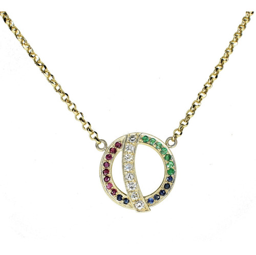 Cadena Pendant Diamantes Zafiros Y Rubíes Oro 18 Kt. 