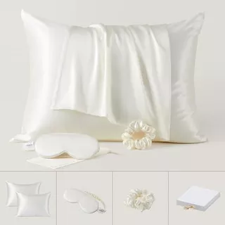 Fundas Para Almohada De Seda Antifaz Y Liga Blanco 51x76cm