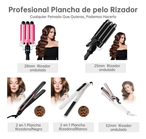 Rizadora Plancha Tenaza Cerámica Cabello 3 Barrel Rizos 28mm | Meses sin  intereses
