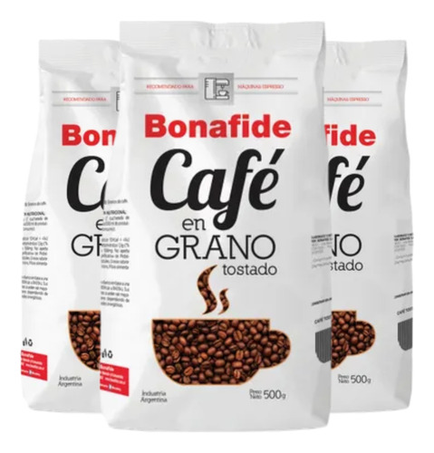 Cafe Bonafide En Grano Tostado Pack X 3 X 500g. Blanco --