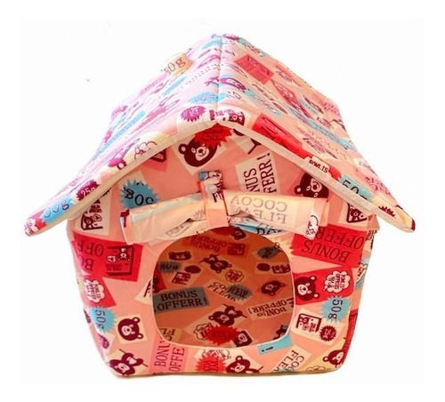 Casa Para Cachorro Casinha Com Colchão Pet Soft Rosa Urso