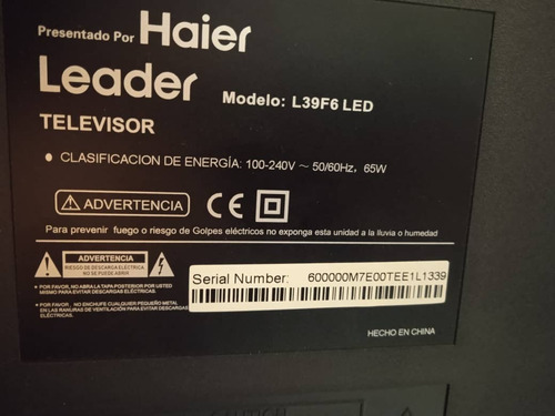 Imagen 2 de 2 de Televisor Haier Mod L39f6 Led Pantalla Rota