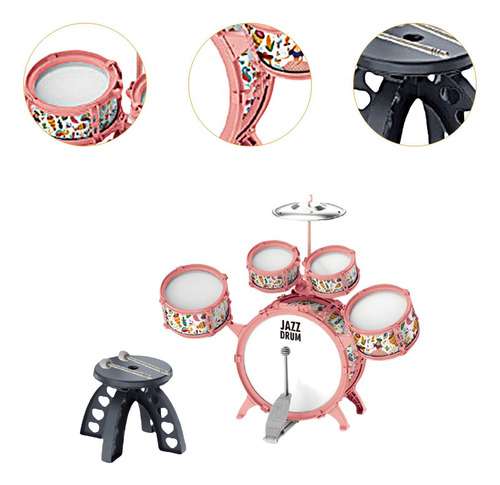 Juego De Batería De Jazz Para Niños Con Taburete, Rosa
