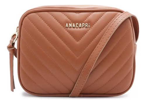 Bolsa Ana Capri Crossbody Cairo Pequena Modelo Tiras Cores Acambamento Dos Ferragens Ouro Cor Caramelo Correia De Ombro Caramelo Desenho Do Tecido Liso