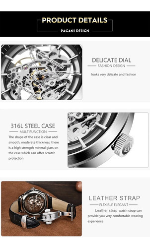 Reloj Mecánico Pagani Design Automático Azul/blanco Plateado Azul