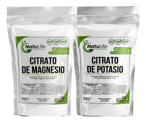 Citrato De Magnesio Puro X 1 Kg + Citrato De Potasio X 1 Kg