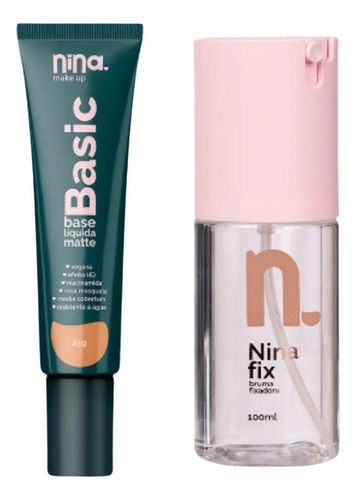 Kit Nina Makeup Base Líquida Basic Cor3+bruma Fixadora Fix