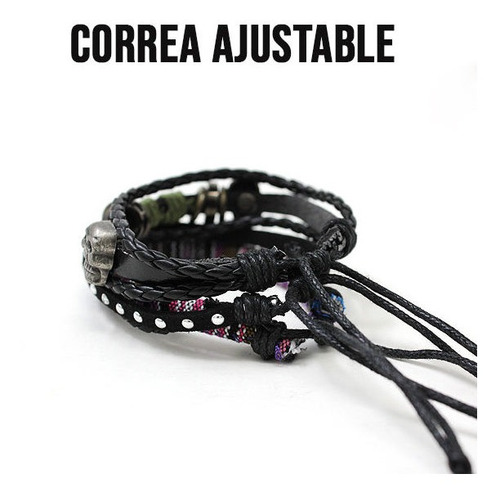 Imagen 4 de 7 de Set De 3 Pulseras De Cuero Con Calaveras
