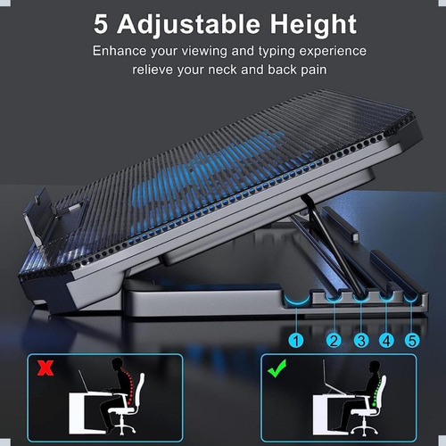 Suporte Base Notebook Com 2 Coolers Ventoinhas Led Azul