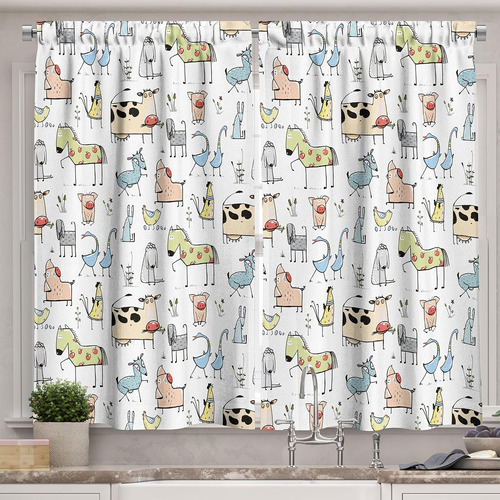 Ambesonne Cortinas De Cocina Con Diseño De Animales, Vaca, 2