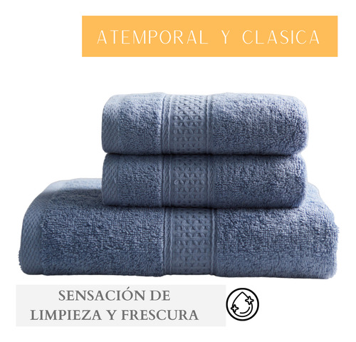 Pack De 2 Toallas Azul De Baño Cuerpo Y Mano 100% Algodon