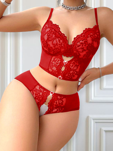 Lencería Para Dama Encaje Sexy Stretch Elástico Entallado Rojo Encaje Unitalla