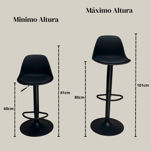 Set 3 Bancos Para Barra Eames Negro Giratorios Y Ajustables Satinado Negro