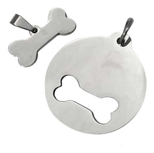 2 Placas Medallas Hueso Identificacion Perro Acero Inox Nom 