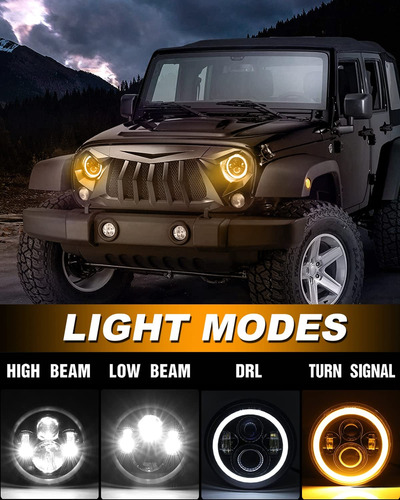 Un Faro Redondo Led H4 De 7 Pulgadas Jeep Wrangler Vocho Jk