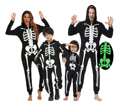 Disfraz Esqueleto Halloween Que Brilla En Oscuridad Overol C