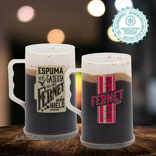 Imagen 7 de 10 de Vaso Chopp Con Gel Refrigerante Frio Cerveza Fernet 1 Litro