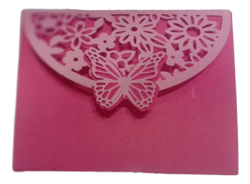 Invitación Floral Troquelada - Tarjetas Físicas Elegantes Fucsia