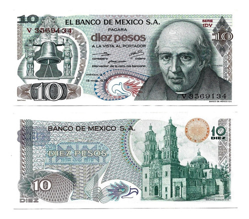 Billete México 10 Pesos Miguel Hidalgo 1975 (Usado)