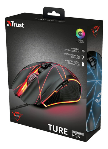 Mouse Gamer Trust Ture GXT 160 Usb iluminação rainbow 4000dpi Cor Preto