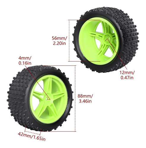 1/10 Prepegado 0.472 In Hex 2.2'' Rc Buggy Ruedas Y Neumátic