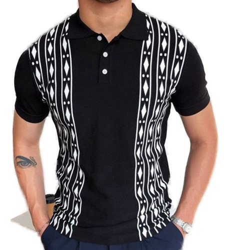 Camisa Casual Ajustada Con Solapa Y Solapa De Punto Jacquard