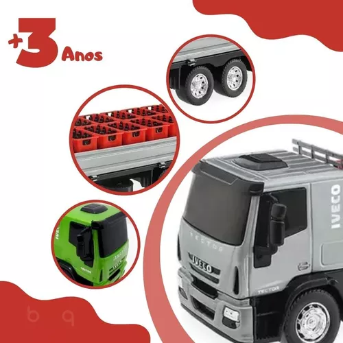 Caminhão de brinquedo Iveco Tector arqueado, tudo bem simples. 