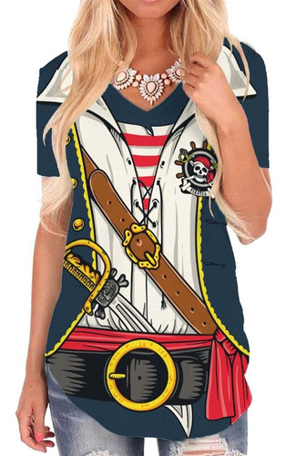 Kyku Camisa De Pirata Disfraz De Mujer Cuello En V Divertido