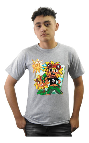 Playera Cleen Gris Girasol Solar Flare Plantas Zombies