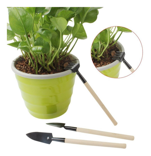 Imagen 5 de 10 de Set De Mini Palitas Y Rastrillo De Jardin 3 Pcs Jardineria