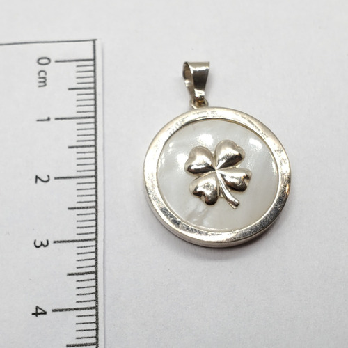Imagen 5 de 7 de Dije Plata Y Nacar Trebol 25mm