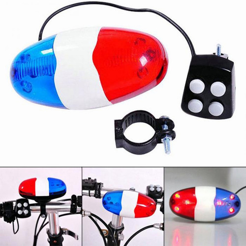 Bicicleta 6 Led Intermitente 4 Sonidos Policía Cuerno Sirena