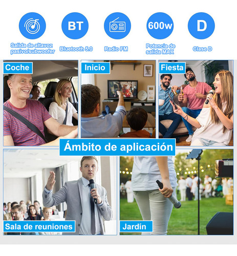 Amplificador De Audio Bluetooth Hifi Subwoofer Mini Economía Bt/fm/usb/sd/rca/mp3 Estéreo Sonidos Para Casa 600w Alta Potencia Con 2 Tomas De Micrófono Con Mando A Distancia