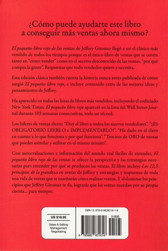 El Pequeño Libro Rojo De Las Ventas.: Los 12.5 Principios De La Grandeza En Las Ventas. Cómo Realizar Ventas Para Siempre, De Jeffrey Gitomer. Editorial Sound Wisdom, Tapa Blanda En Español, 2023