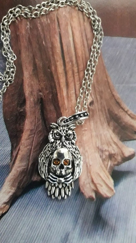 Collar Ave Buho Y Calavera Ojos De Rubi Acero 30x15mm