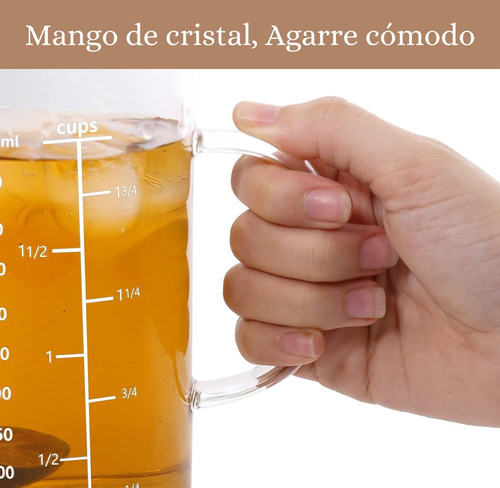 Ruiyue Taza Medidora De Vidrio Con Asa, Tres Escalas (onza,