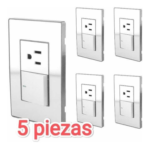 Pack 5 Pzas Placa Acero 1apagador + 1contacto Linea Cordoba