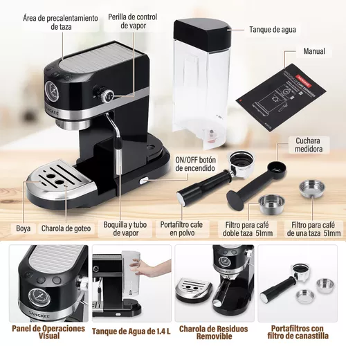 JYYBN Máquina de café expreso, cafetera con espumador de leche para café  con leche y capuchino, cafetera con tanque de agua de 1.7 L, muy adecuada