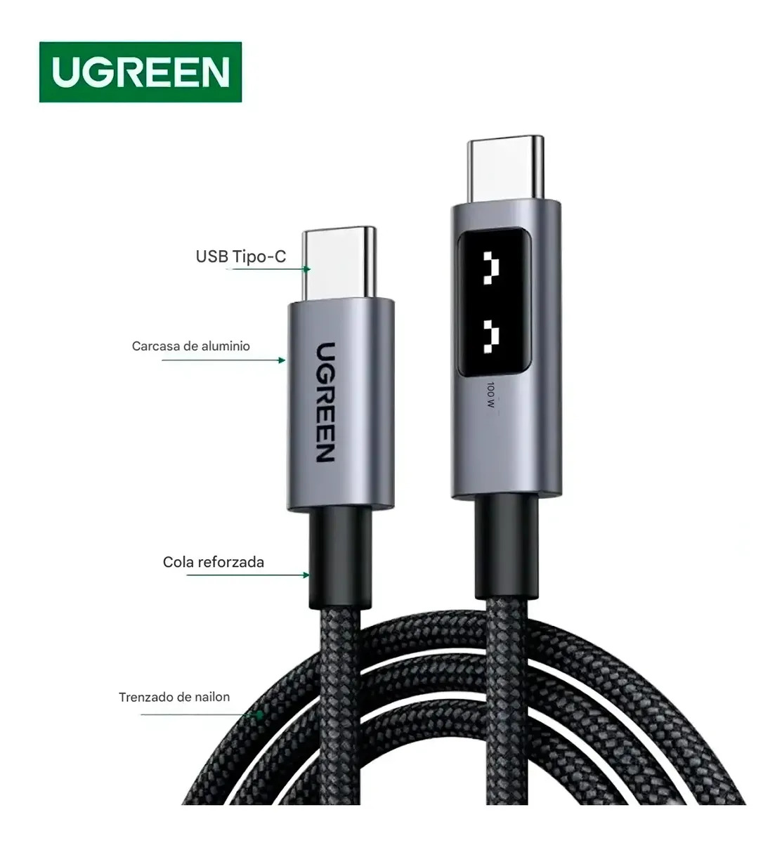 Cable Trenzado Ugreen L509 Carga Rapida 100w Usb C A Usb C Gris