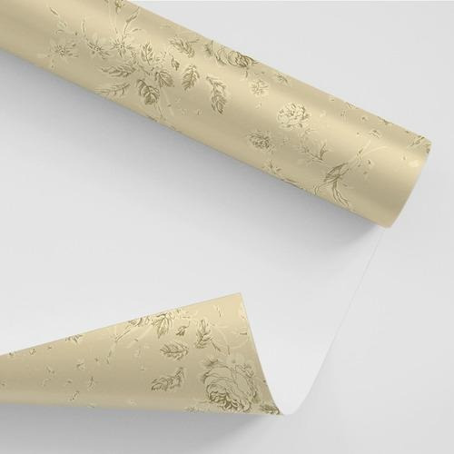 Papel De Parede Adesivo Floral Cor Palha Tecido Envelhecido