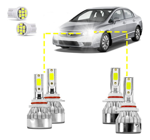 Kit Ultra Led New Civic 07/11 Alto/baixo 20000 Lúmens 6500k