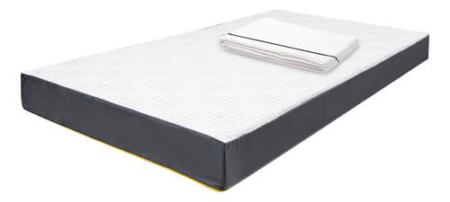 Colchón Individual En Caja 15 Cm Altura + Juego De Sábanas Blanco Con Gris