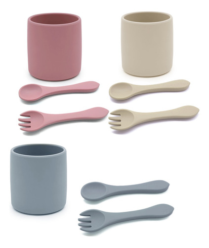 Set Alimentación Cuchara Tenedor+ Vaso De Silicona Bebe 