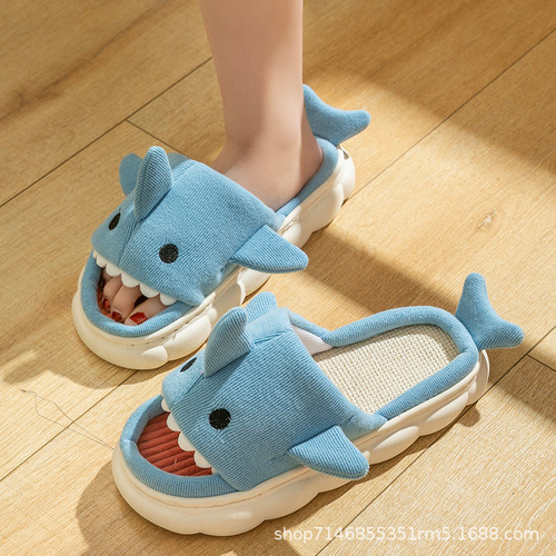 Zapatillas De Lino Con Forma De Tiburón Para Casa De Pareja,
